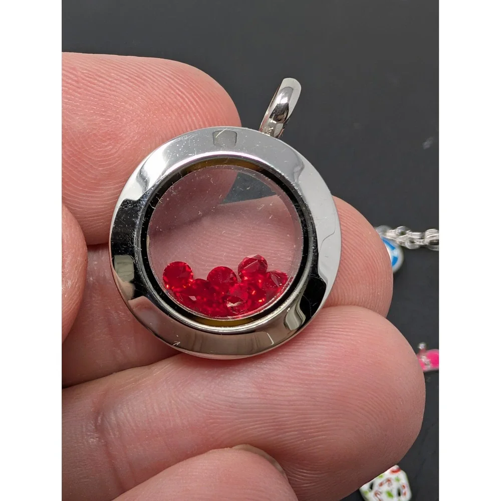 Origami Owl Floating Locket Necklace Set Silver Tone Charms Chicago Cubs Faith